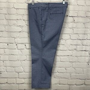 Dalia Skinny Cropped Pants Women's Size 14 Blue/White Geometric Business Casual